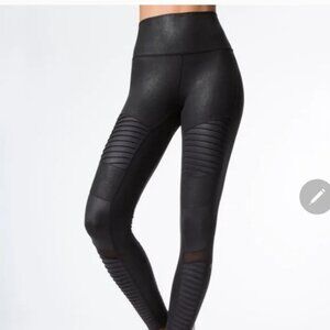 Alo Yoga High Black Faux Leather Waist Moto Leggings M